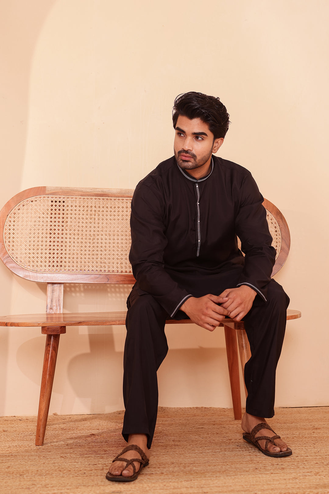 Black Soft Silk Plain Kurta Suit with Trouser.