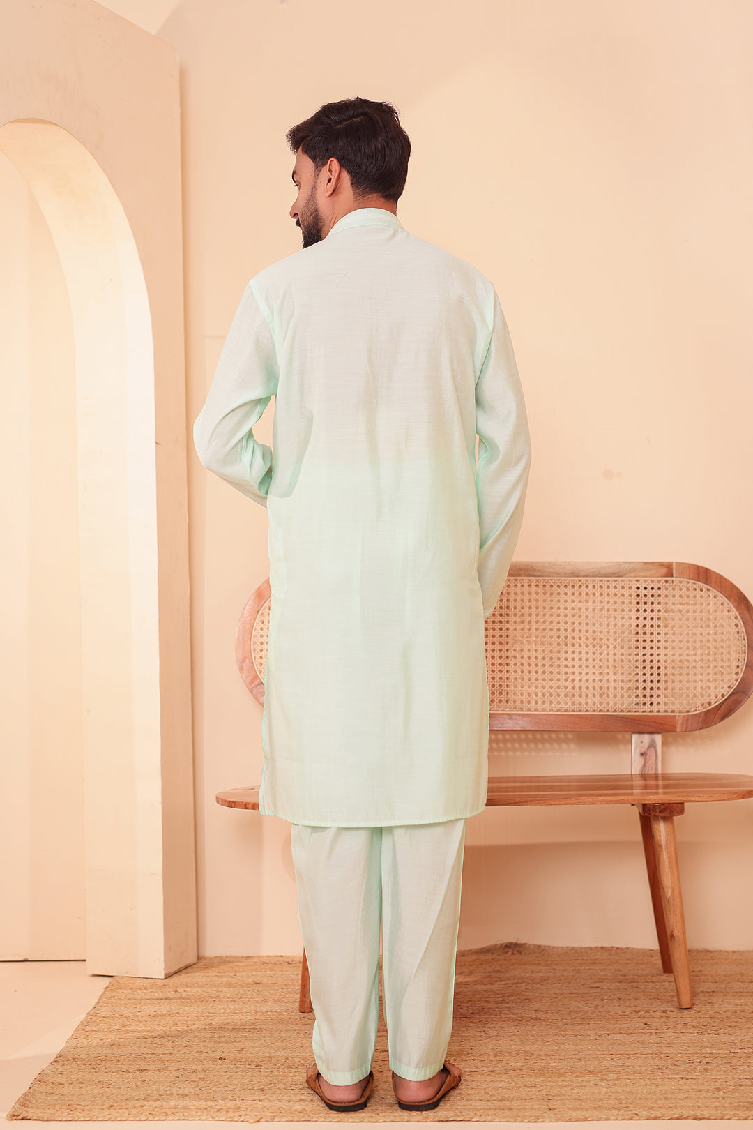 Mint Soft Silk Plain Kurta Suit with Trouser.