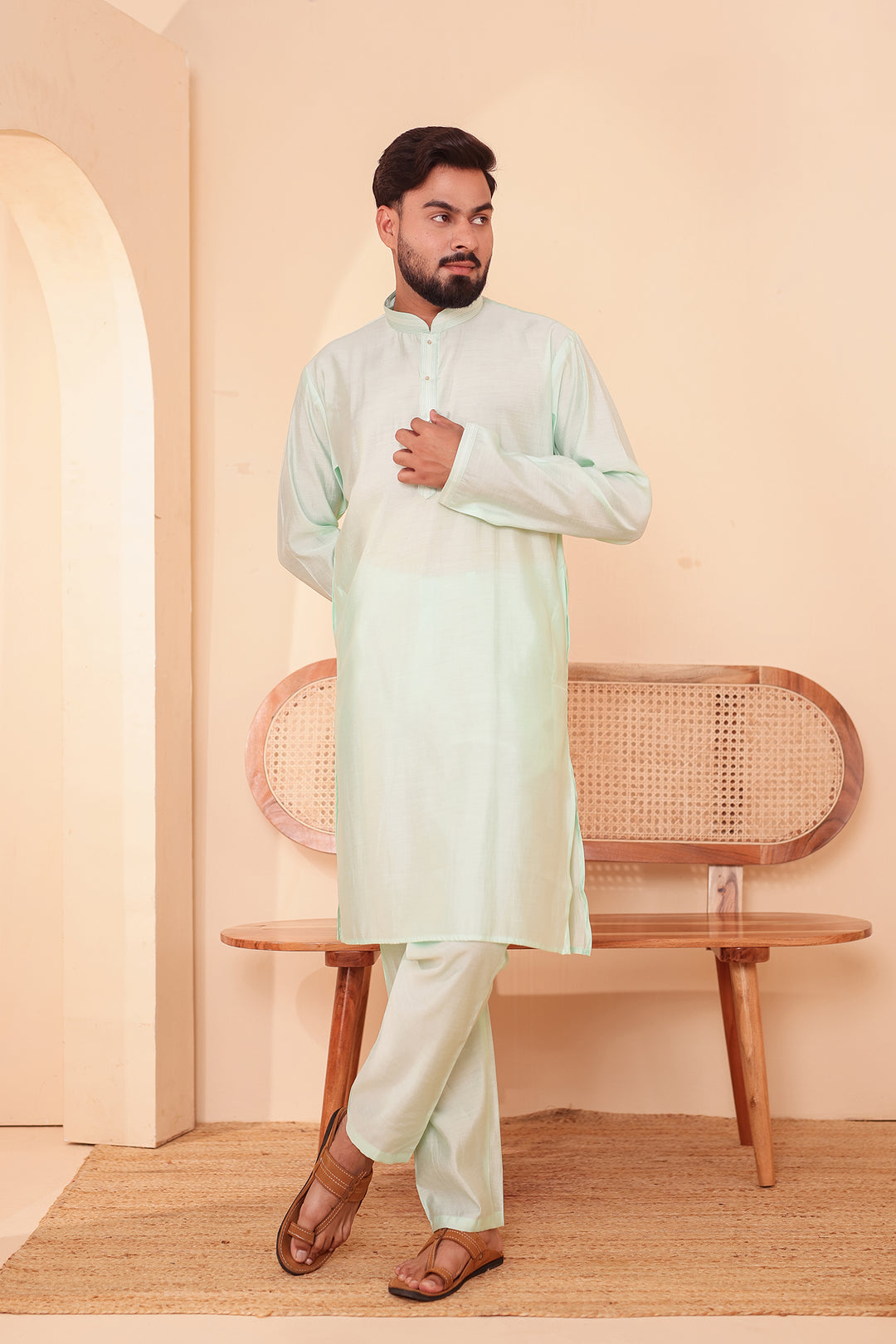Mint Soft Silk Plain Kurta Suit with Trouser.