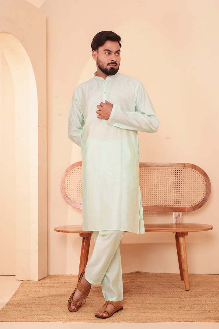 Mint Soft Silk Plain Kurta Suit with Trouser.