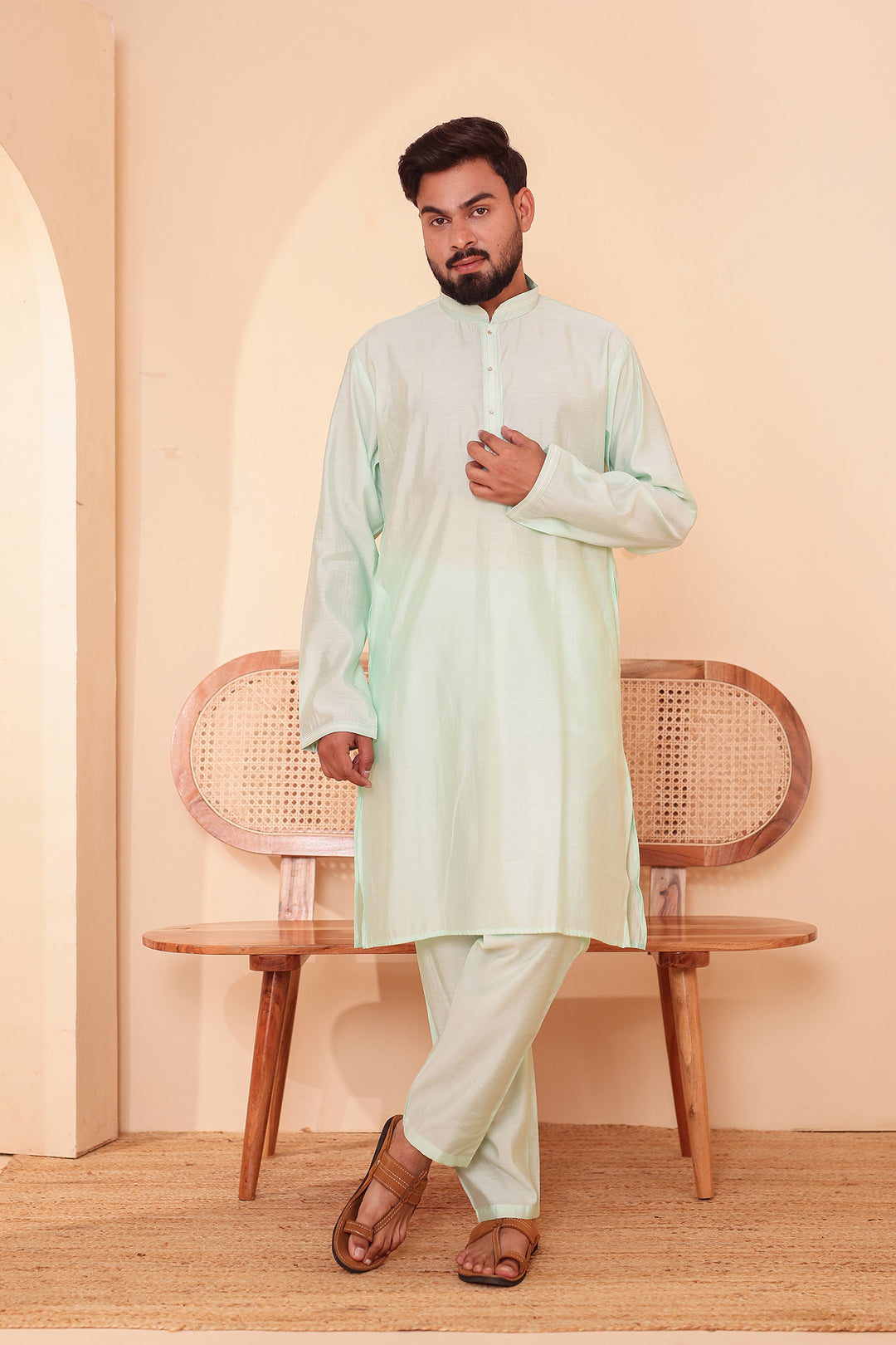 Mint Soft Silk Plain Kurta Suit with Trouser.