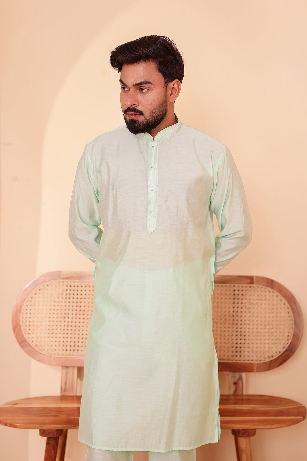 Mint Soft Silk Plain Kurta Suit with Trouser.