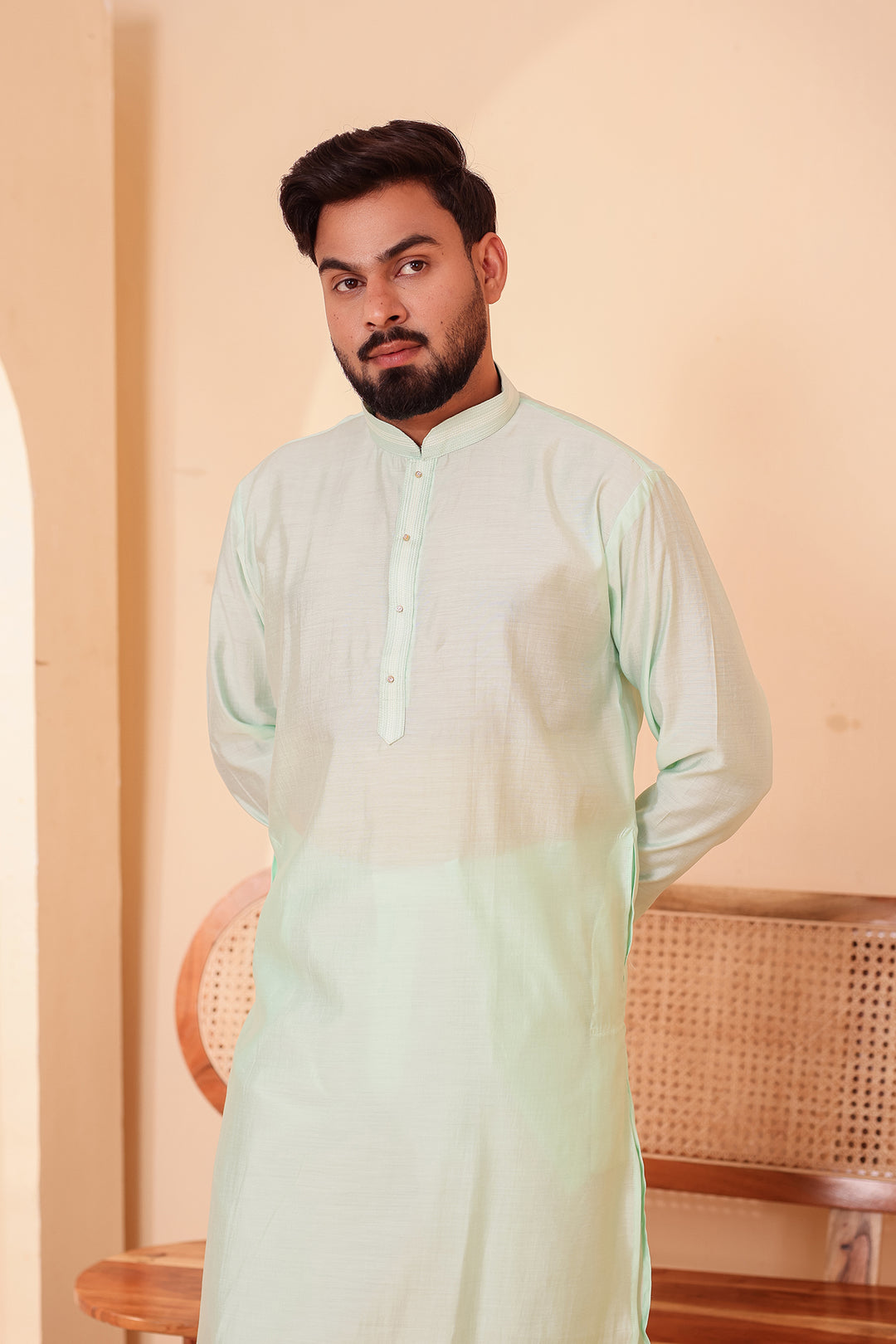 Mint Soft Silk Plain Kurta Suit with Trouser.