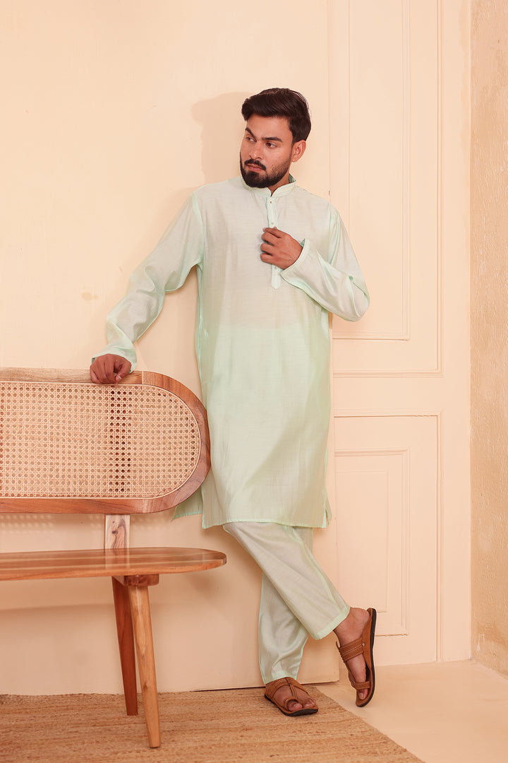 Mint Soft Silk Plain Kurta Suit with Trouser.