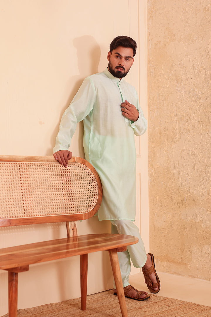 Mint Soft Silk Plain Kurta Suit with Trouser.