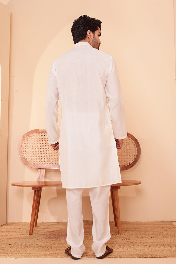 Cream Soft Silk Plain Kurta Suit with Trouser.