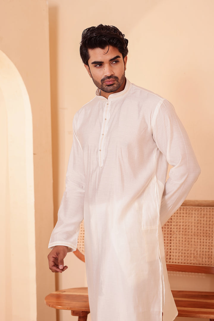 Cream Soft Silk Plain Kurta Suit with Trouser.