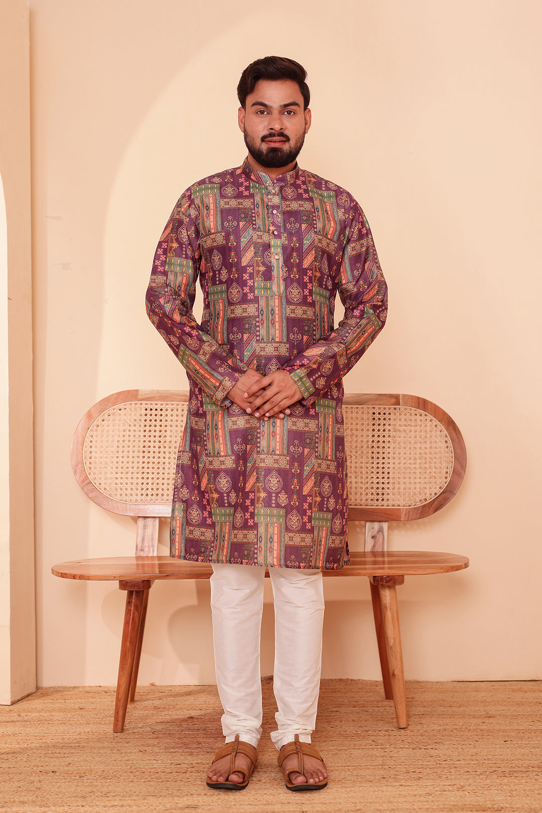 Purple Multi Colour Silk Kurta Suit.