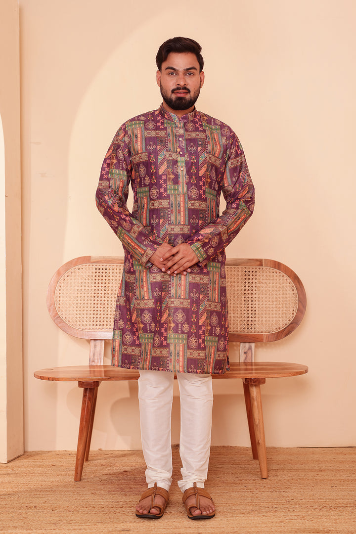 Purple Multi Colour Silk Kurta Suit.