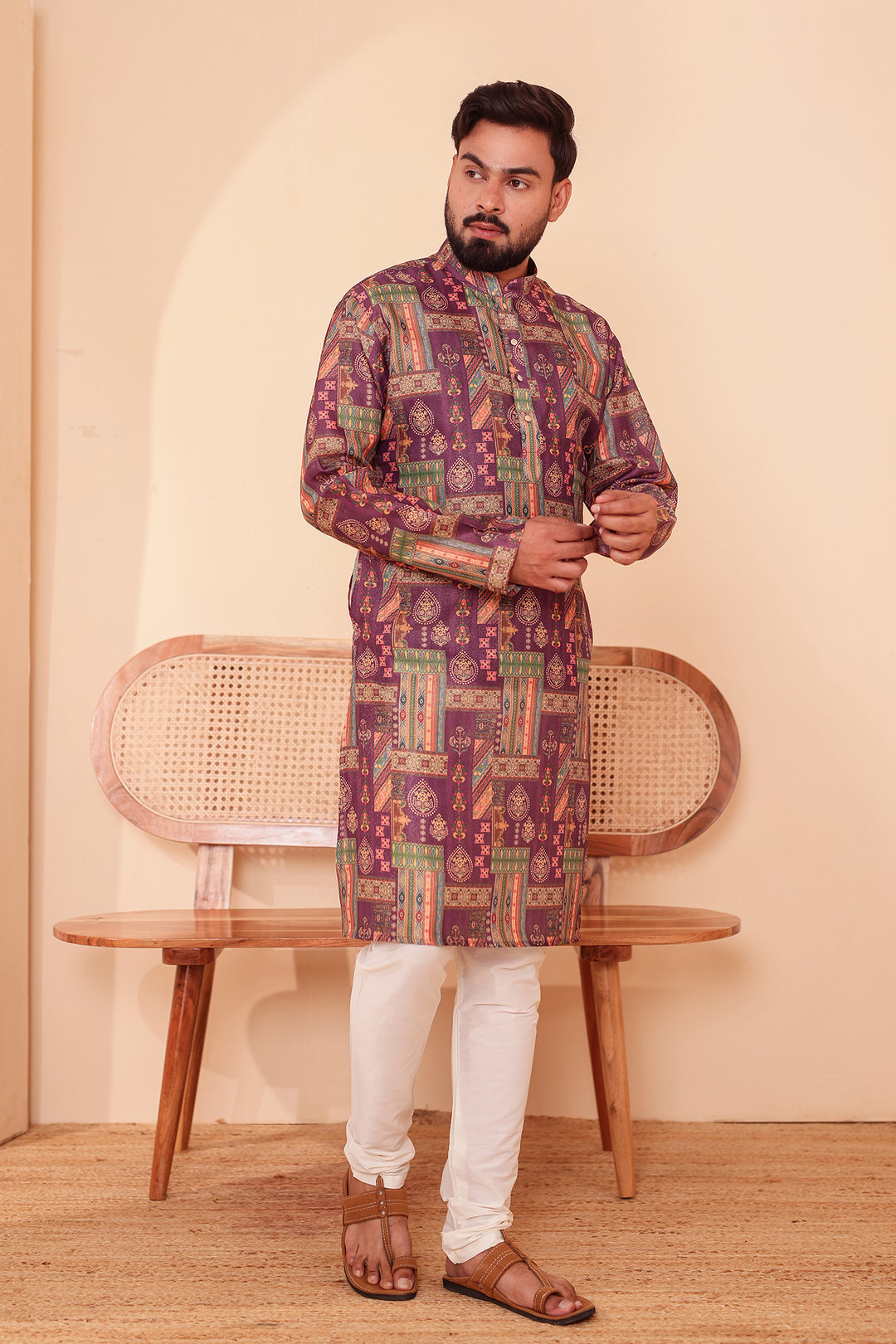 Purple Multi Colour Silk Kurta Suit.