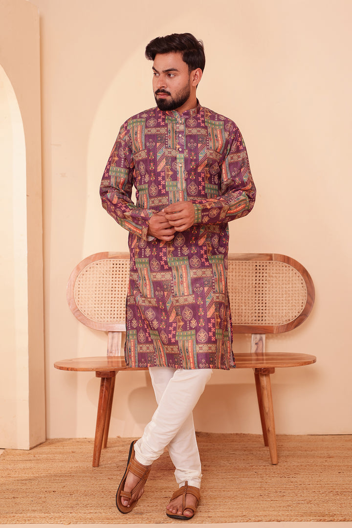Purple Multi Colour Silk Kurta Suit.