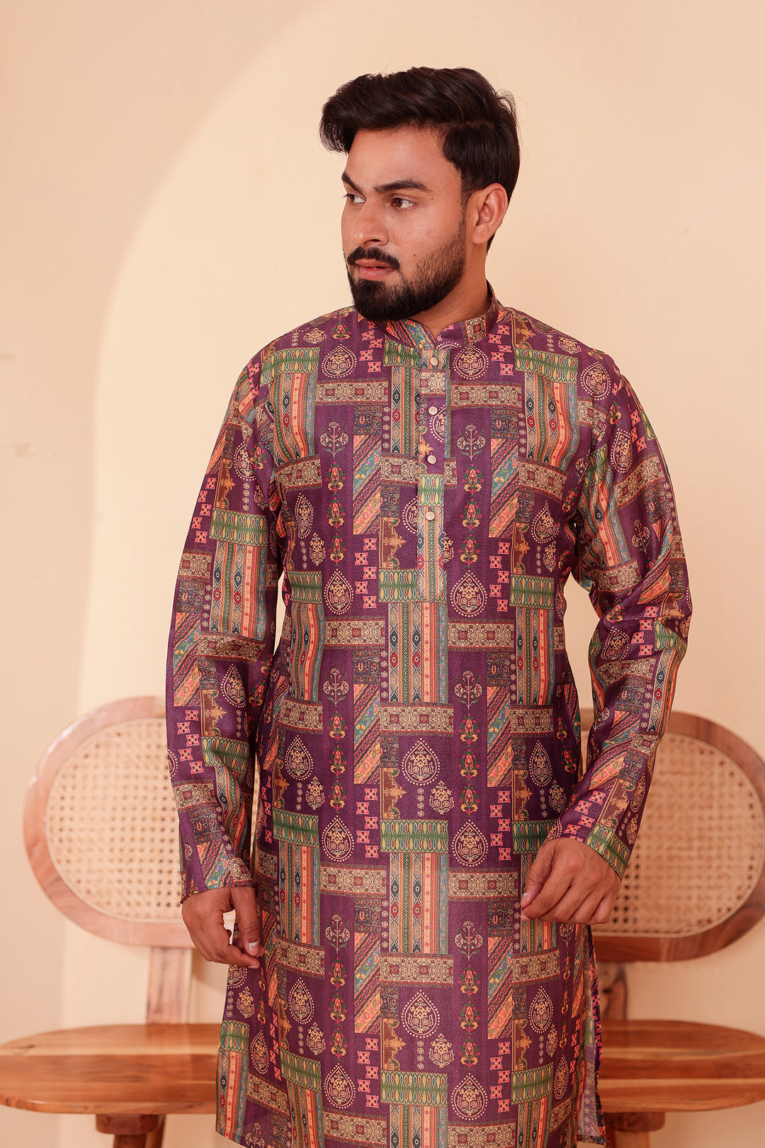 Purple Multi Colour Silk Kurta Suit.