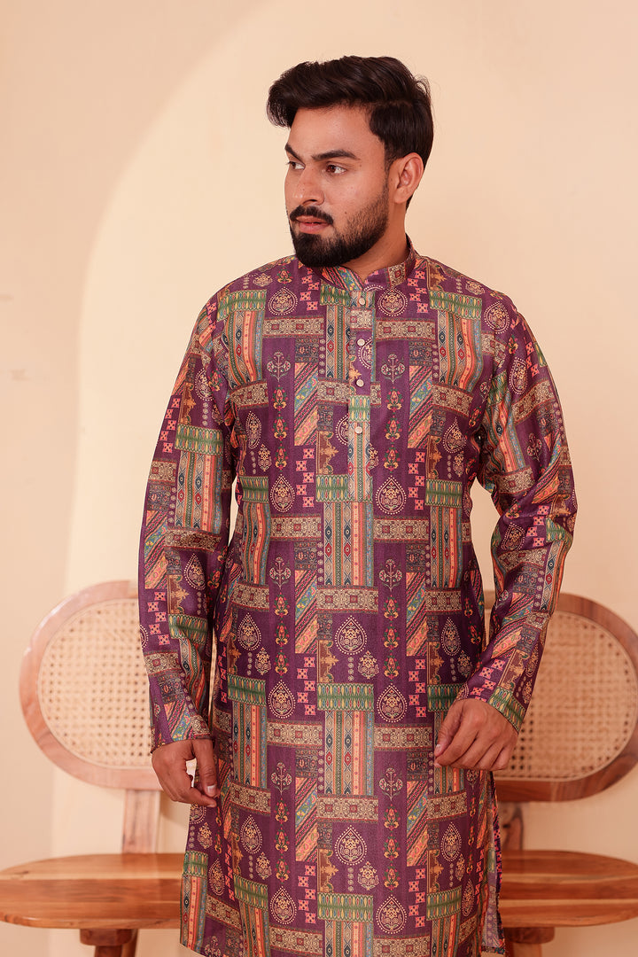 Purple Multi Colour Silk Kurta Suit.