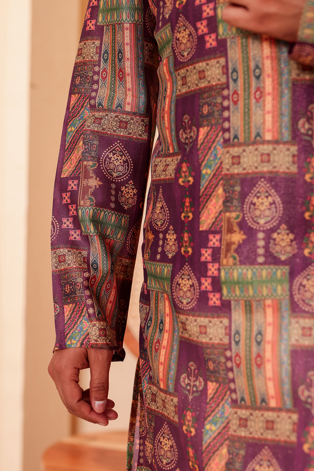 Purple Multi Colour Silk Kurta Suit.