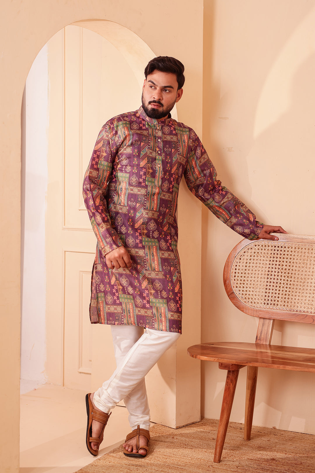 Purple Multi Colour Silk Kurta Suit.