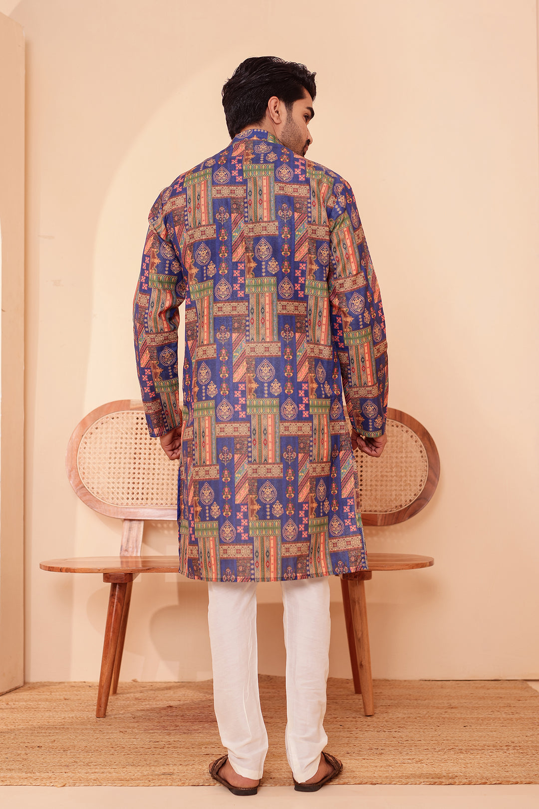 Blue Multi Colour Silk Kurta Suit.