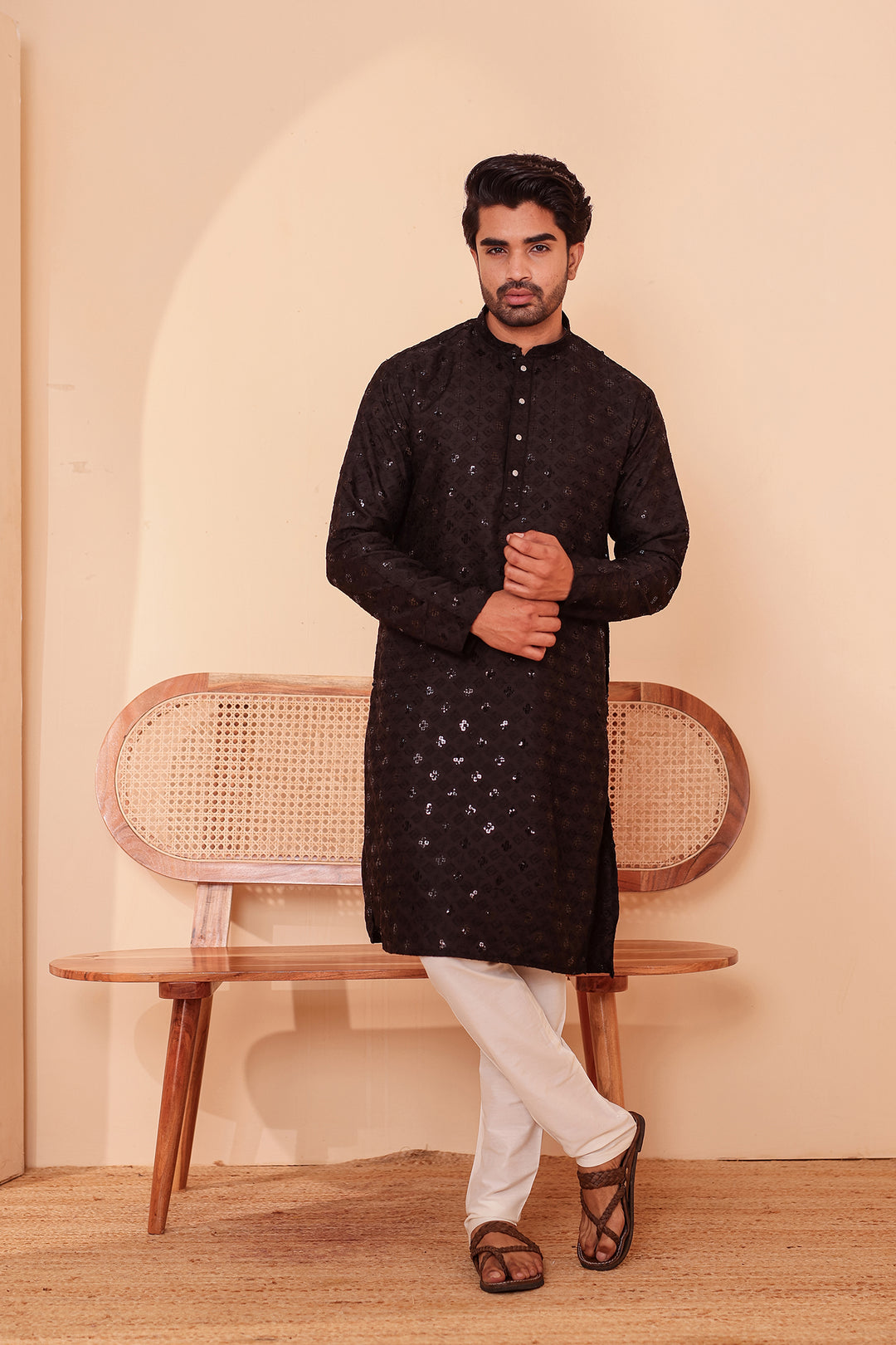 Black Lucknowi Chikankari Kurta Suit with Sequin Work.