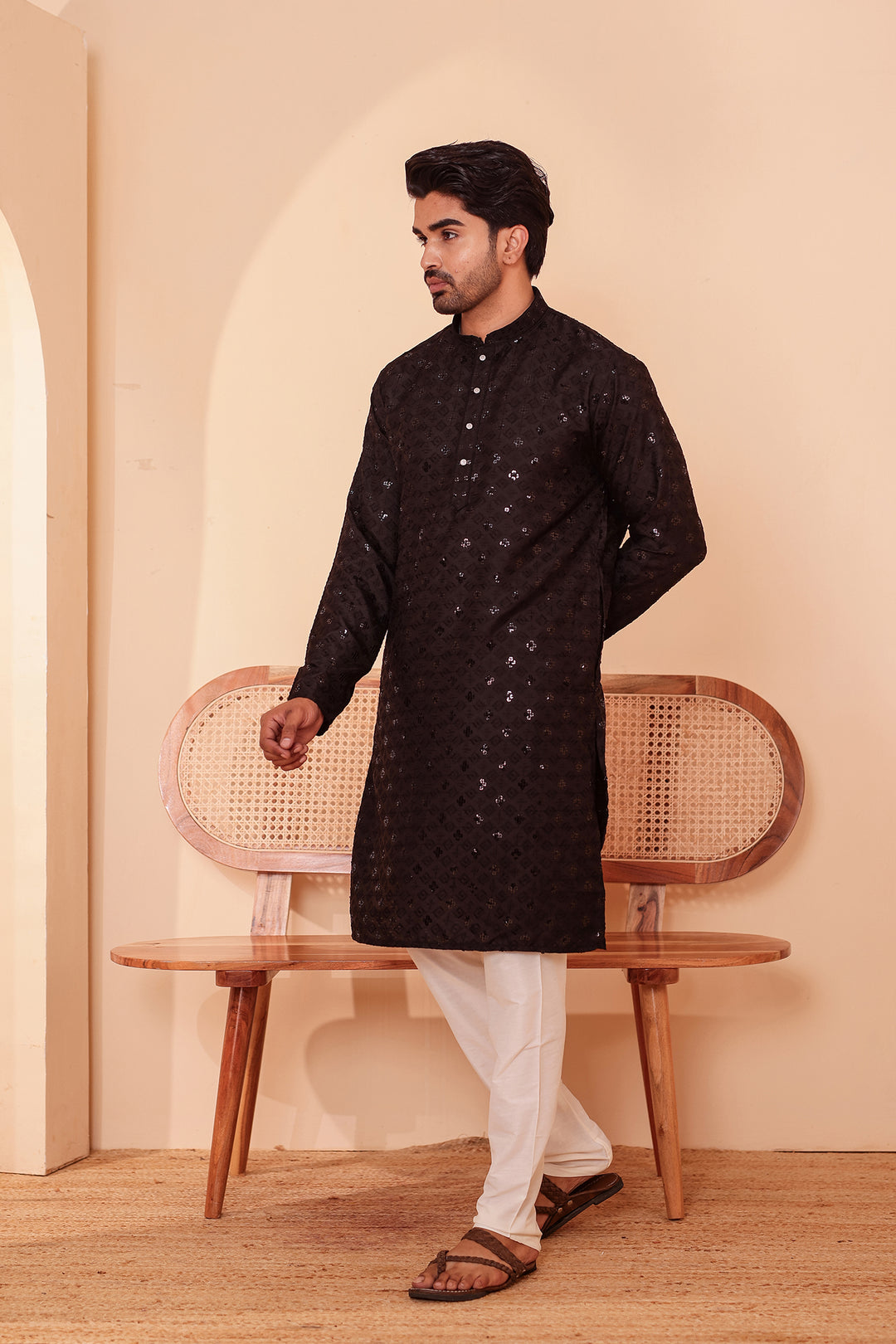Black Lucknowi Chikankari Kurta Suit with Sequin Work.