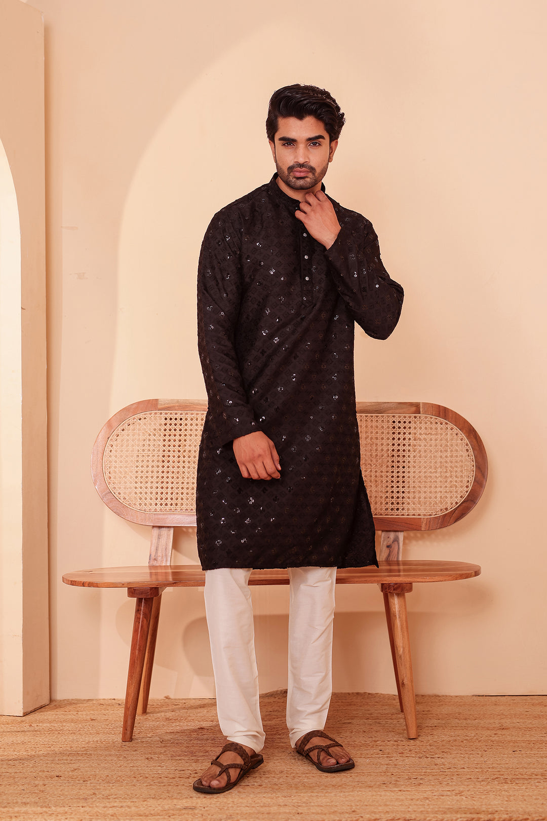 Black Lucknowi Chikankari Kurta Suit with Sequin Work.