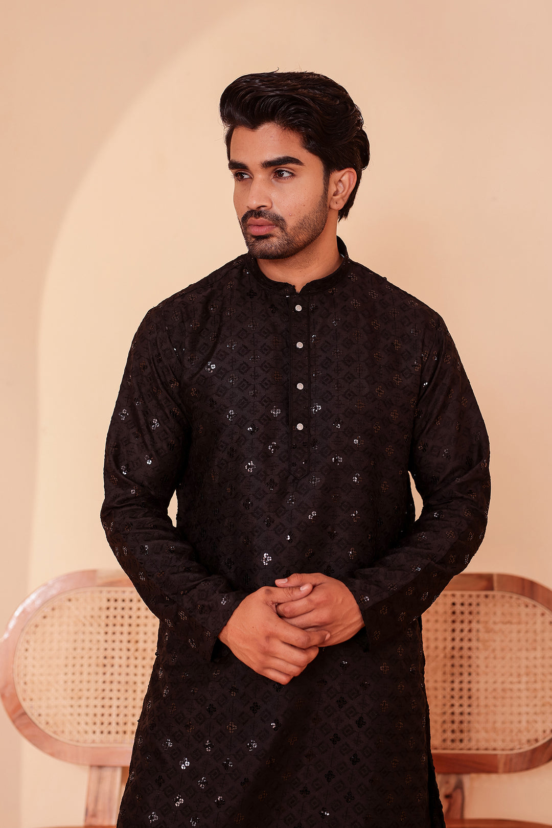 Black Lucknowi Chikankari Kurta Suit with Sequin Work.