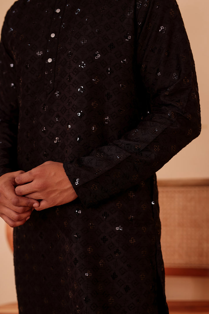 Black Lucknowi Chikankari Kurta Suit with Sequin Work.