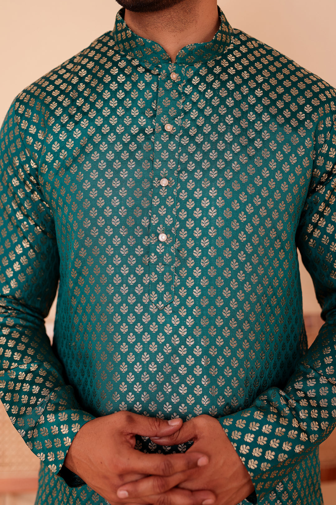 Rama Green Brocade Silk Kurta Suit.