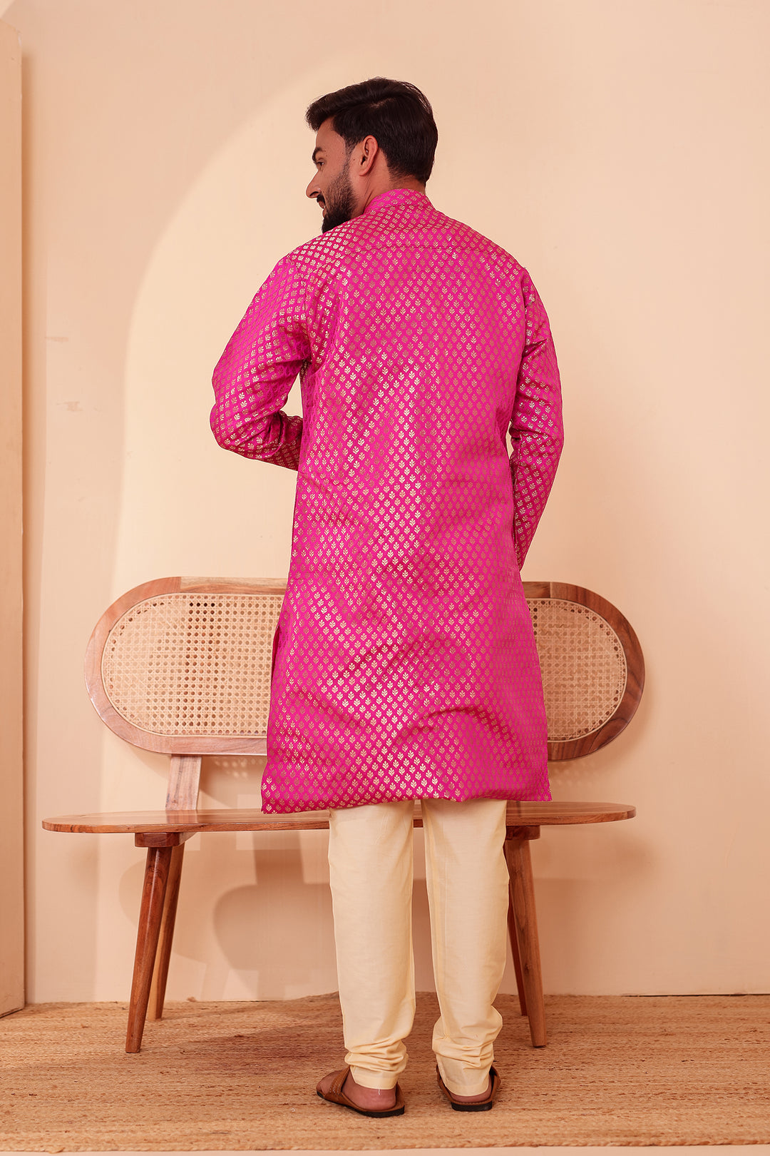 Pink Brocade Silk Kurta Suit.