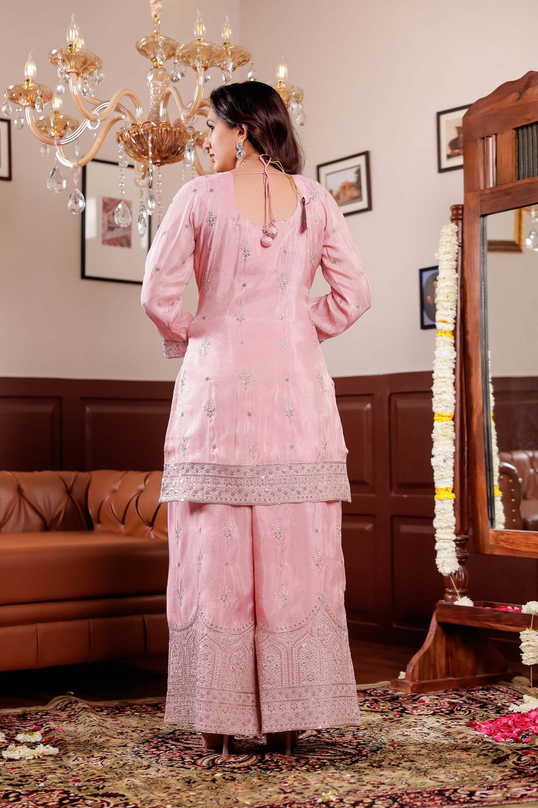 Pink Soft Silk Palazzo Suit.
