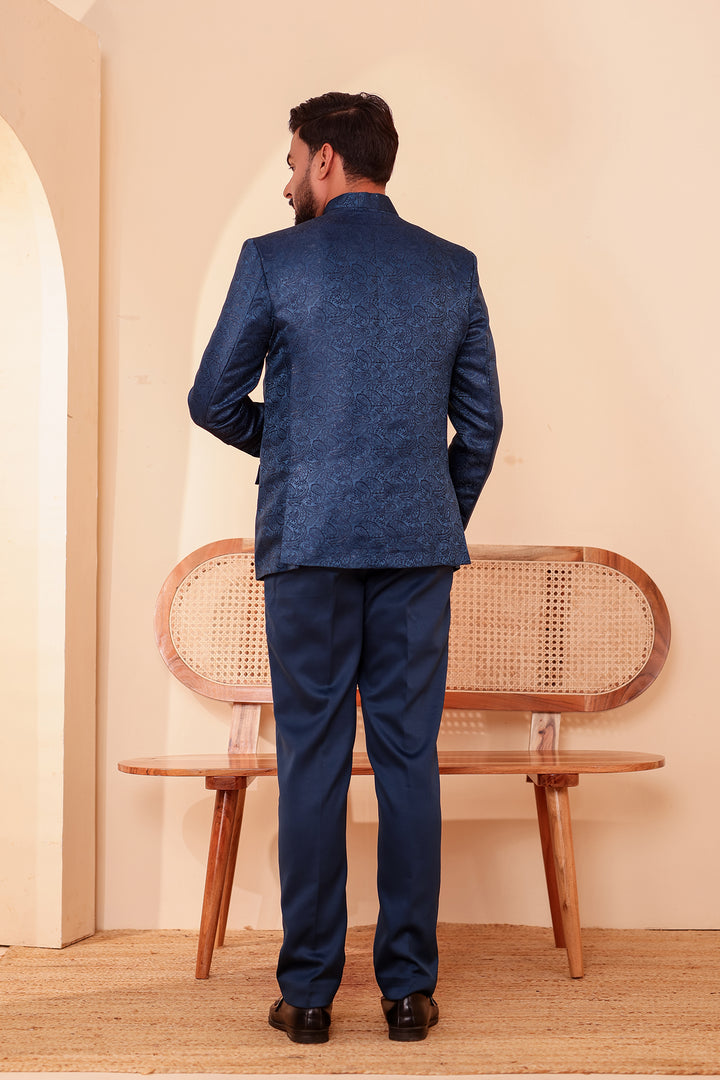 Midnight Blue Paisley Patterned Jodhpuri Suit.