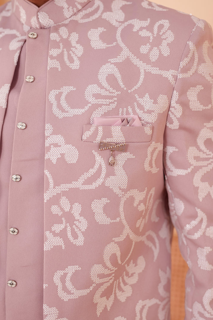Dusty Pink Jacket Style Indo-western Suit embroidered in White Sequin Floral