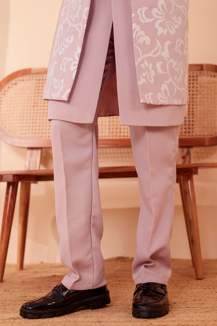 Dusty Pink Jacket Style Indo-western Suit embroidered in White Sequin Floral