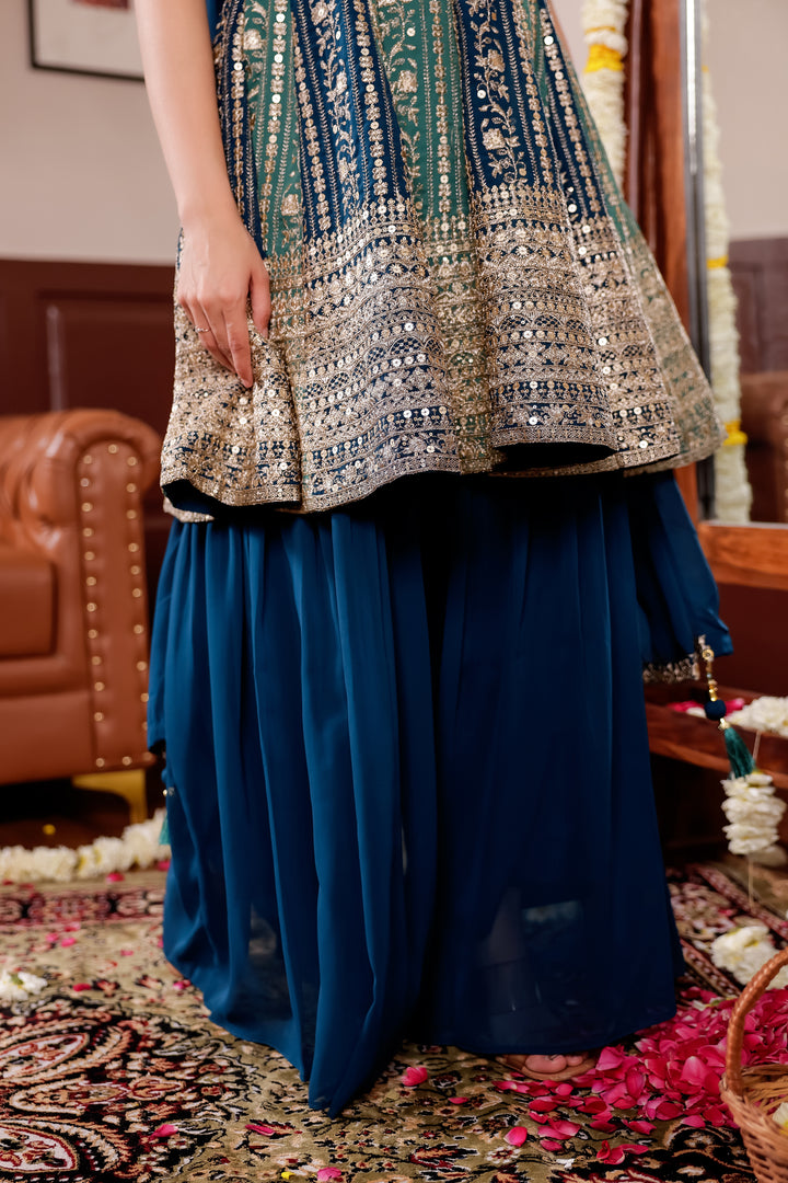 Light Blue/Navy Blue Georgette Sharara Suit