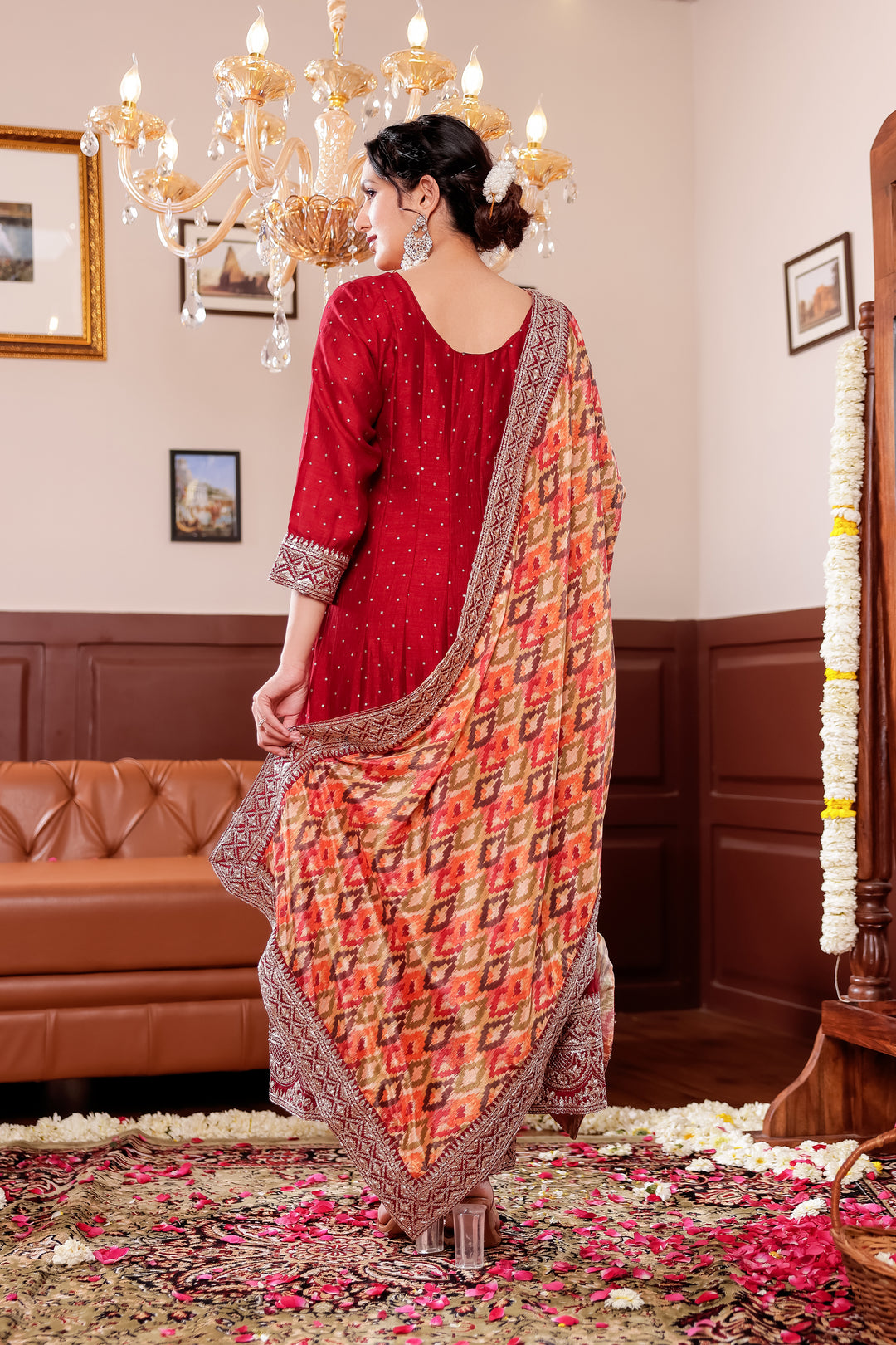 Maroon Vichitra Silk Anarkali Suit