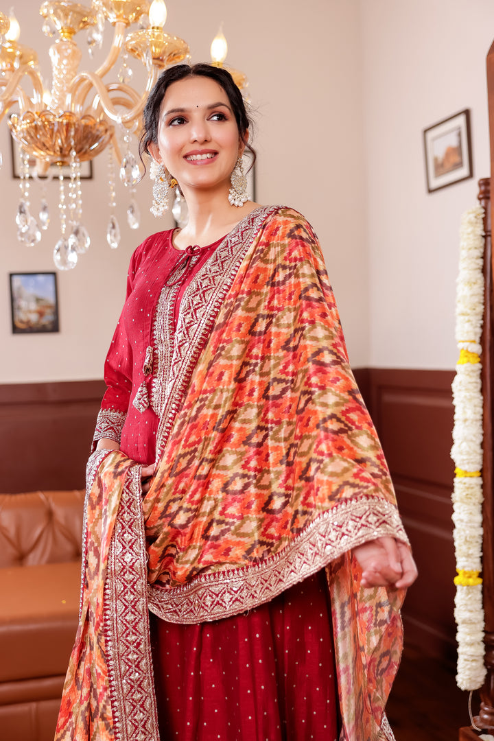 Maroon Vichitra Silk Anarkali Suit