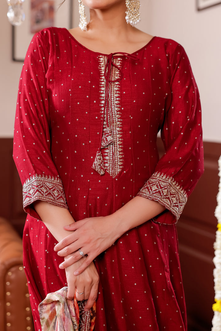 Maroon Vichitra Silk Anarkali Suit