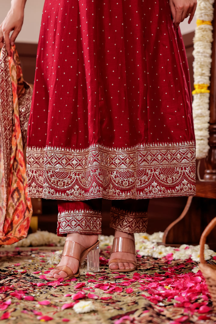 Maroon Vichitra Silk Anarkali Suit
