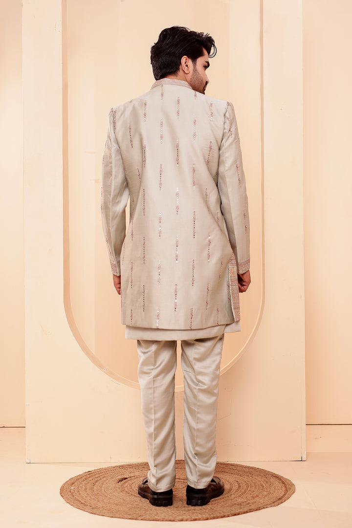 Mint GreenSoft Silk Indo-Western suit with Mirror Embroidery.