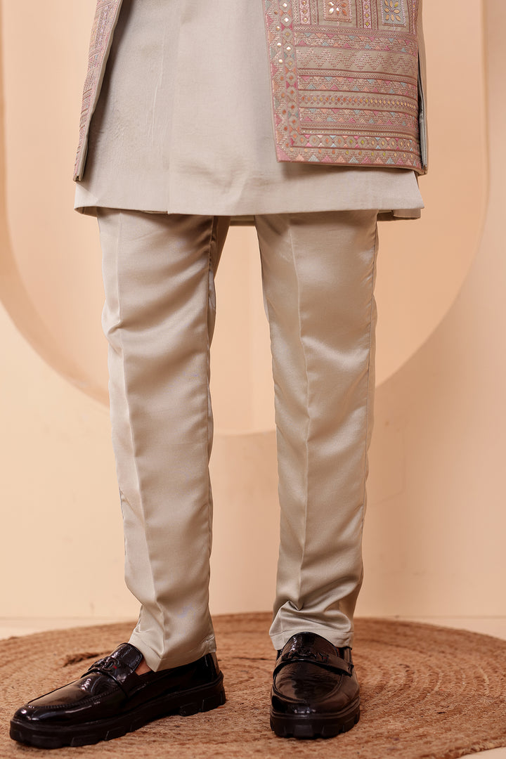 Mint GreenSoft Silk Indo-Western suit with Mirror Embroidery.