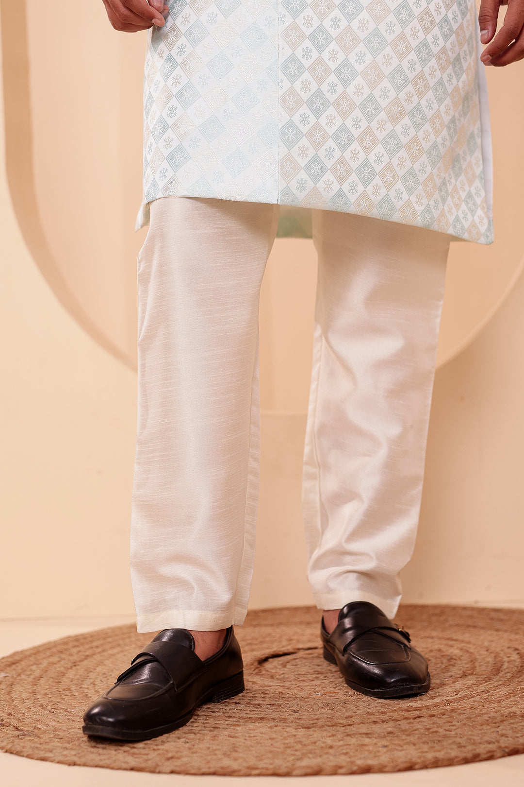 Sea Green Brocade Silk Indo-western Suit.