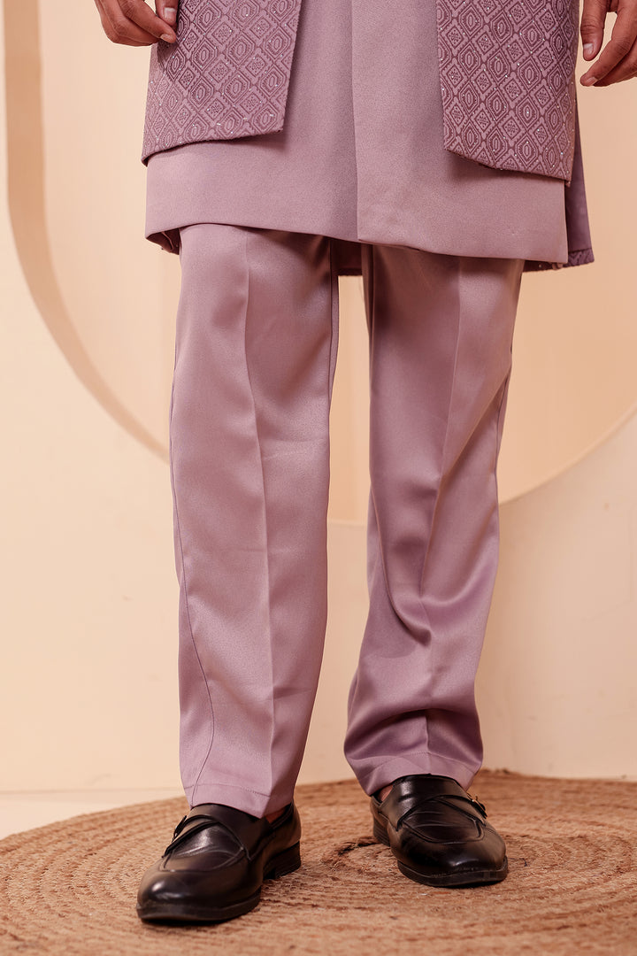 Lavander Jacquard weave Open Jacket Style Indo-western Suit.