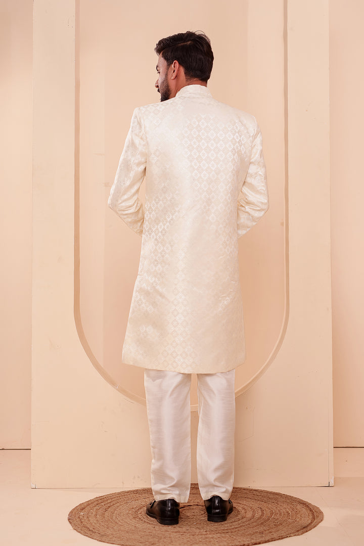 Light Gold Brocade Silk Indo-western Suit.