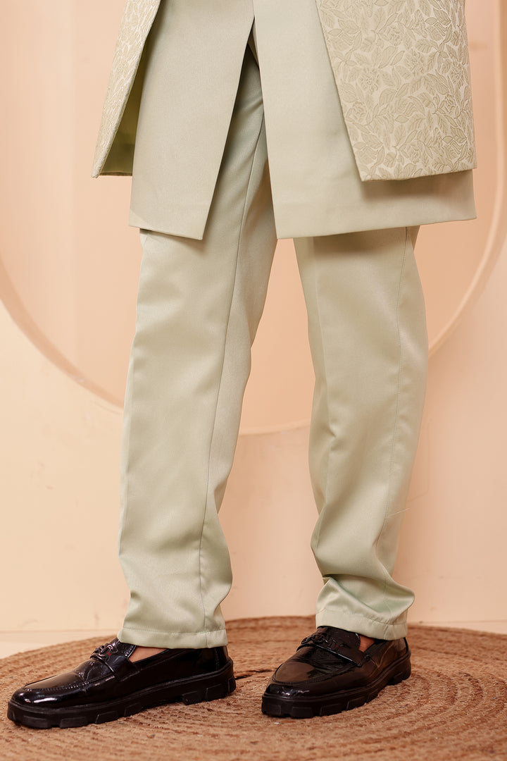 Mint Brocade Silk Jacket Style Indo-western Suit.