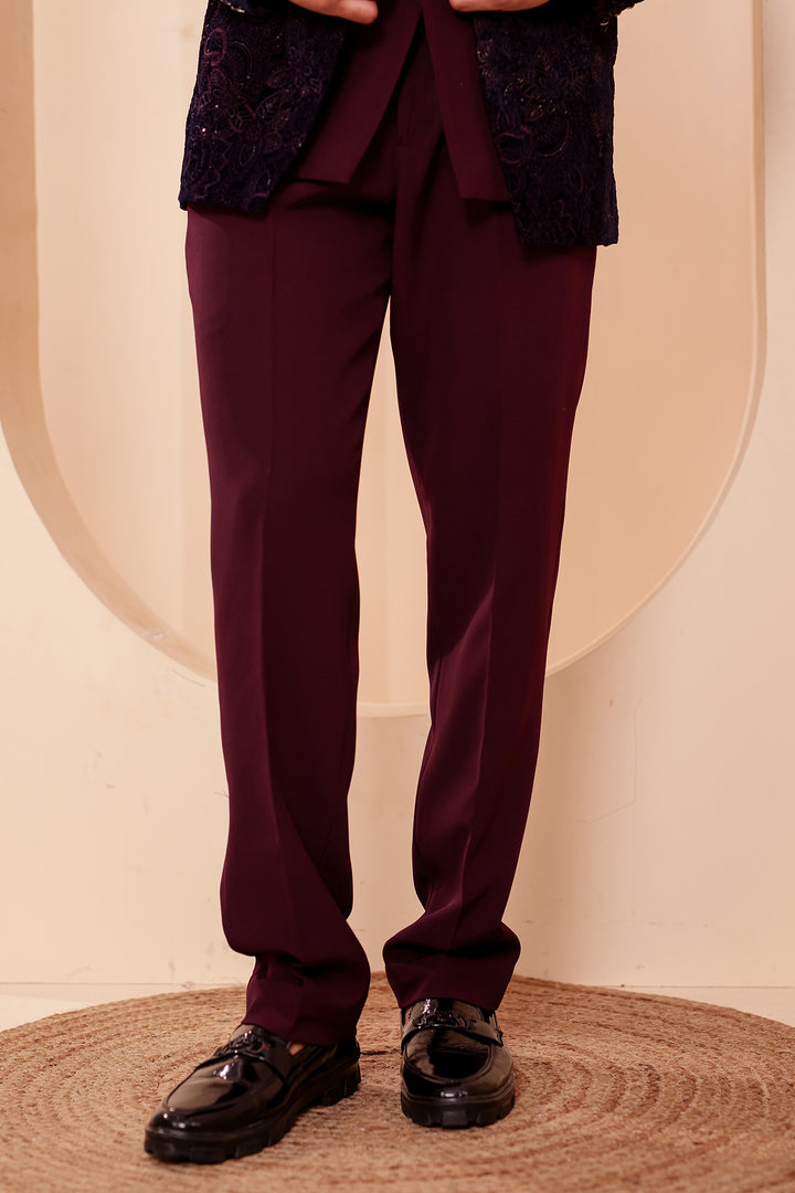 Navy Blue-Magenta Heavy Embroidered Velvet 3pcs Jacket Style Jodhpuri Suit.