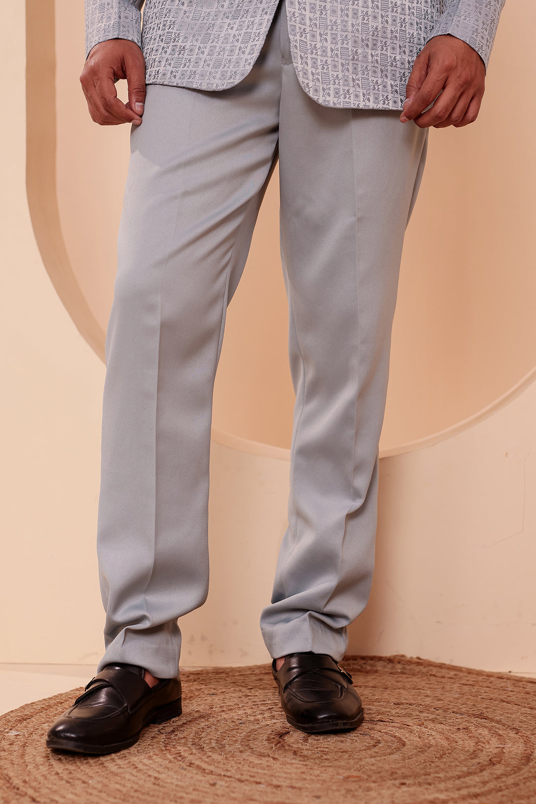 Light Blue Brocade Weave Silk Jodhpuri Suit.
