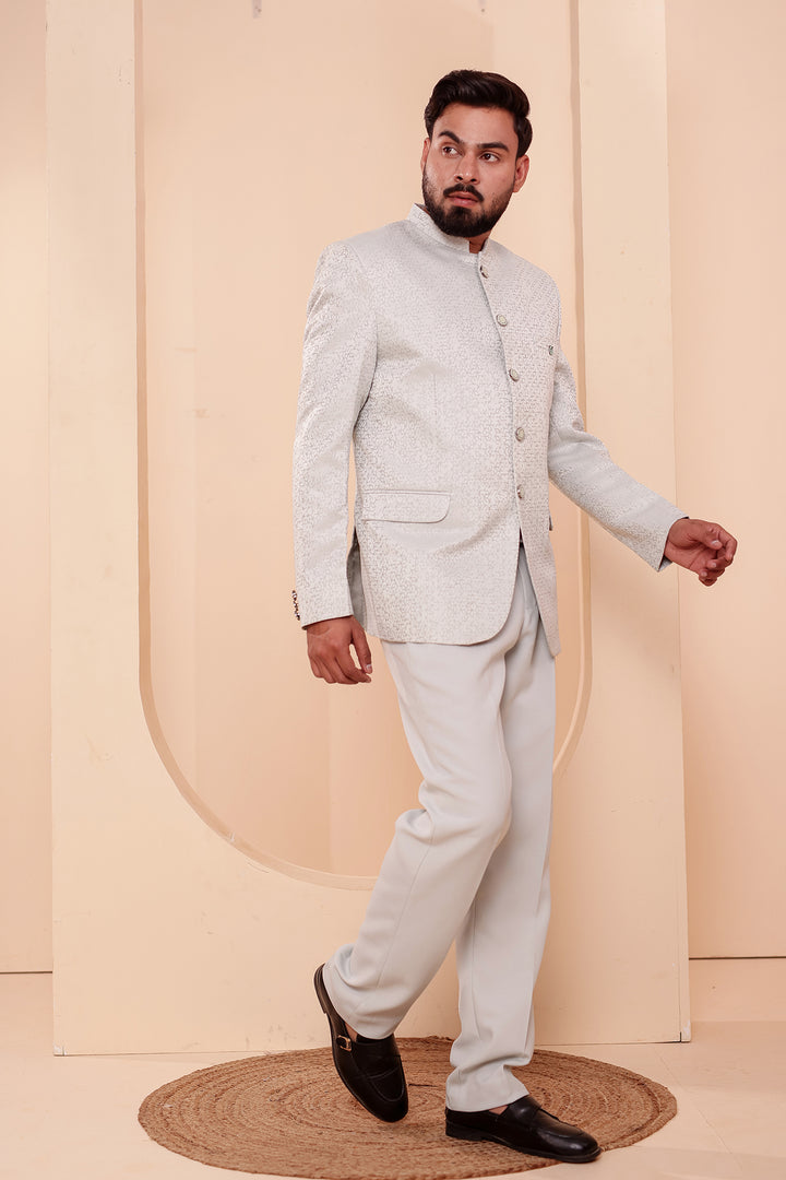 Light Mint Jacquard Weave Jodhpuri Suit.