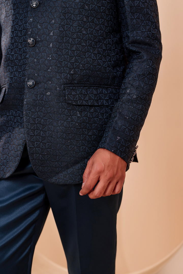 Jade Green Brocade Silk Jodhpuri Suit with Sequin Work.