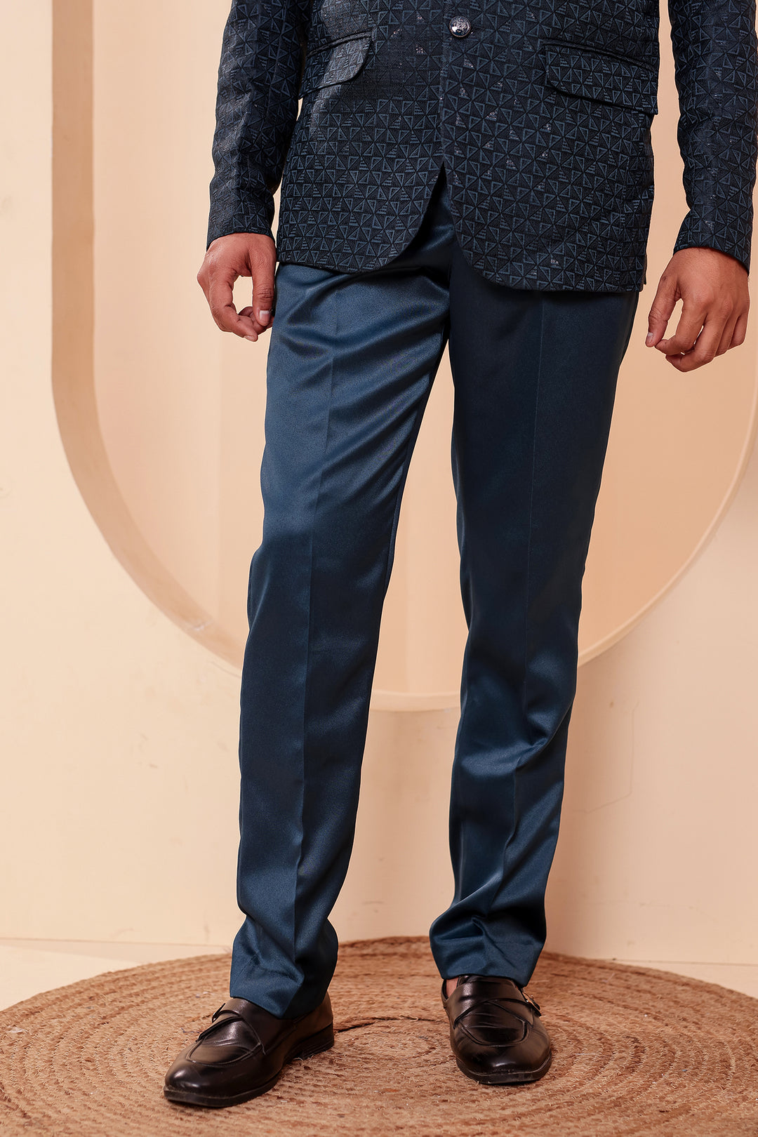 Jade Green Brocade Silk Jodhpuri Suit with Sequin Work.