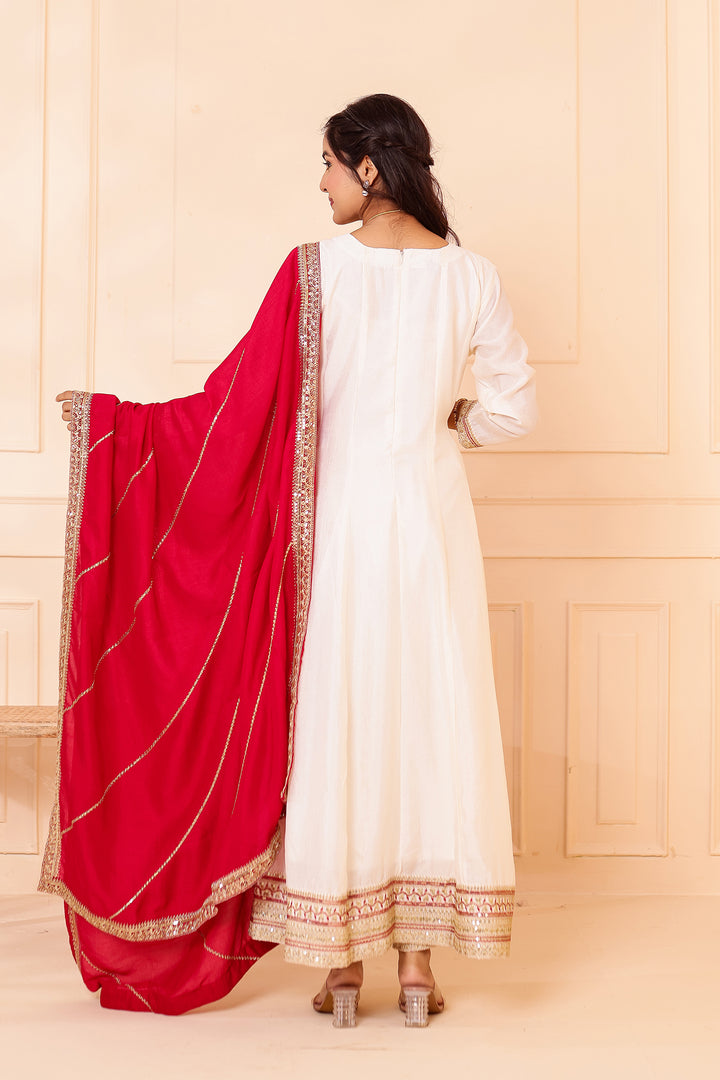 Ivory Vichitra Silk Anarkali Suit.