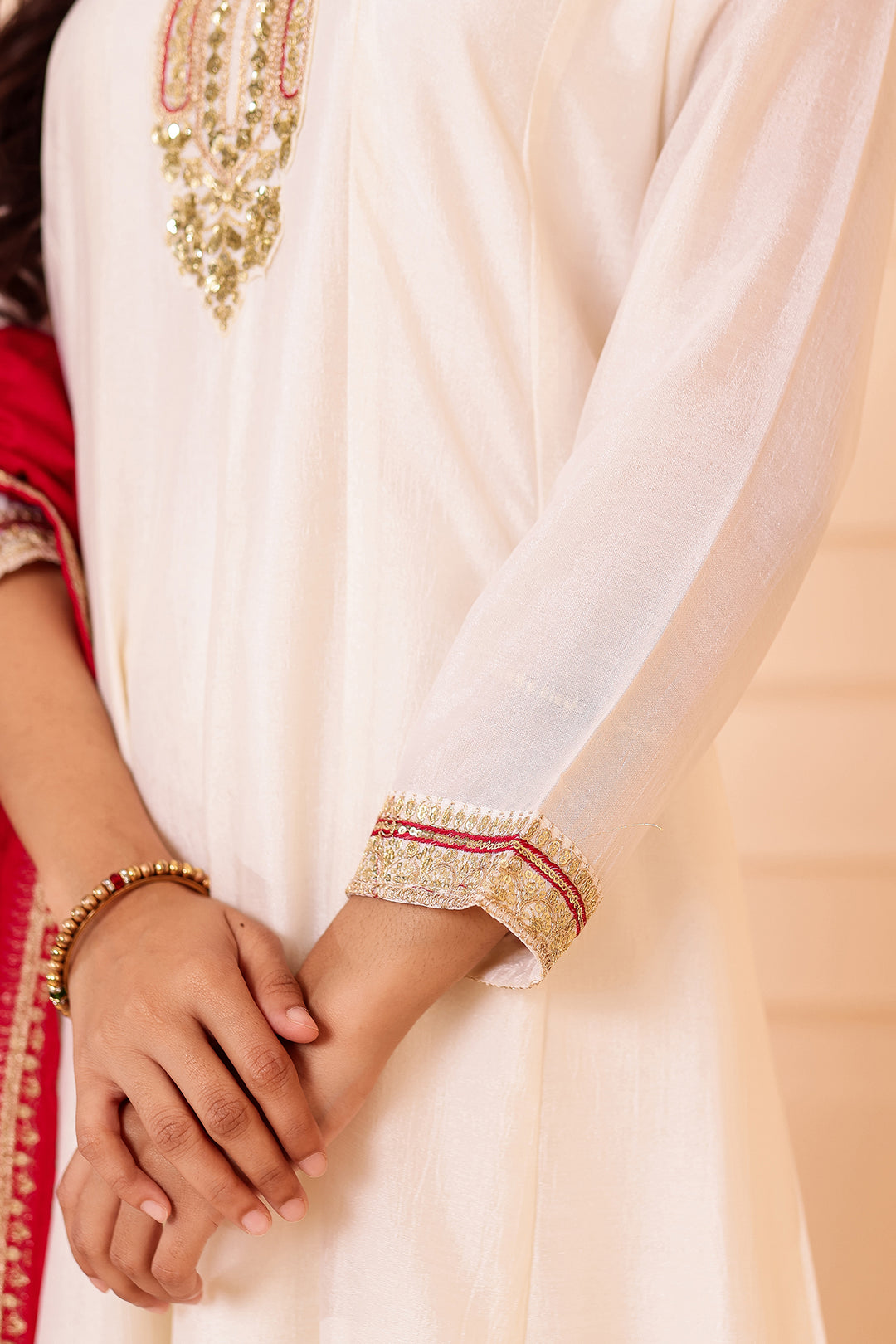 Ivory Vichitra Silk Anarkali Suit.