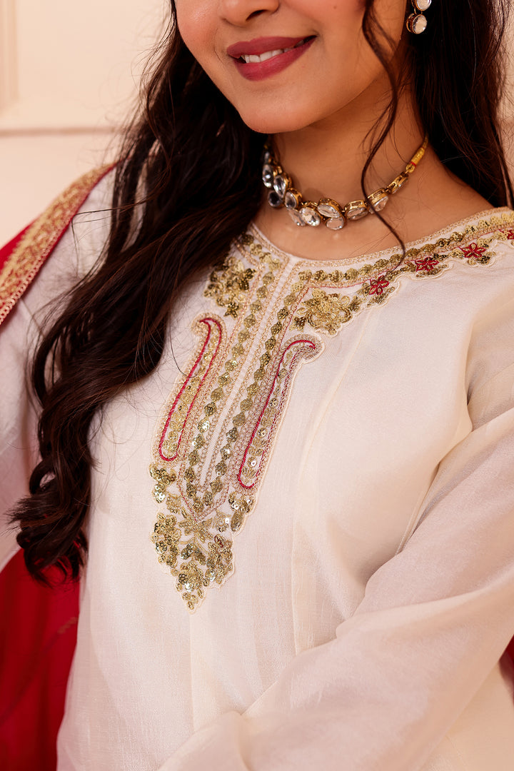 Ivory Vichitra Silk Anarkali Suit.